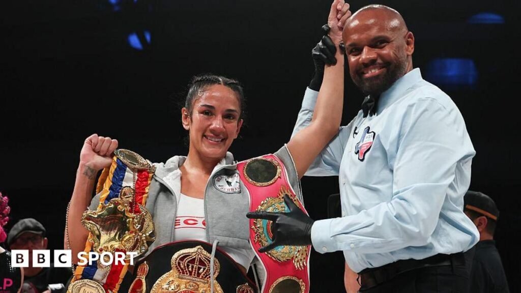 Amanda Serrano equals knockout record with Cheyenne Hanson victory Amanda Serrano with her titles