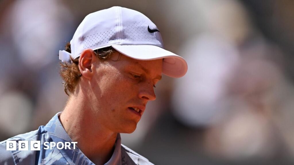 Jannik Sinner reacts during his 2026 French Open defeat