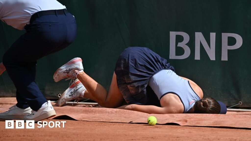 French Open 2026: Katie Boulter leads calls for sponsorship boards to be removed after Zeynep Sonmez injured Zeynep Sonmez lies on the court after tripping at the 2026 French Open