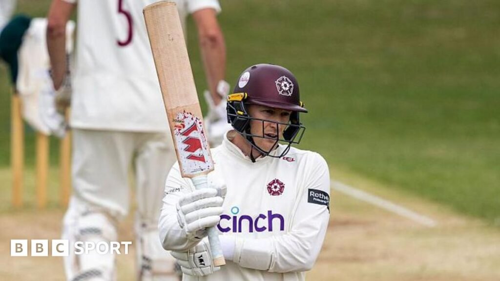 George Bartlett agrees Northamptonshire contract extension Northamptonshire batter George Bartlett, wearing white gloves, a white shirt and a maroon helmet, raises his bat