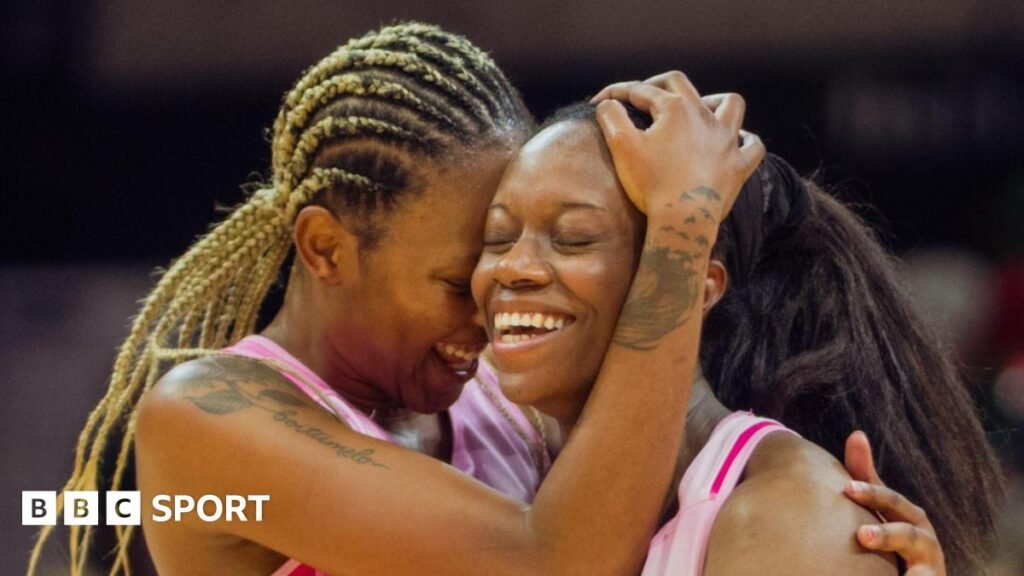 Netball Super League: London Pulse seal extra-time victory over LexisNexis Dragons Two London Pulse players embrace