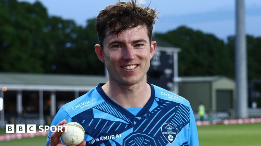 T20 Blast: Martin Andersson stars as Derbyshire beat Leicestershire Martin Andersson wearing a blue shirt holds a white ball in his right hand as he smiles to the camera