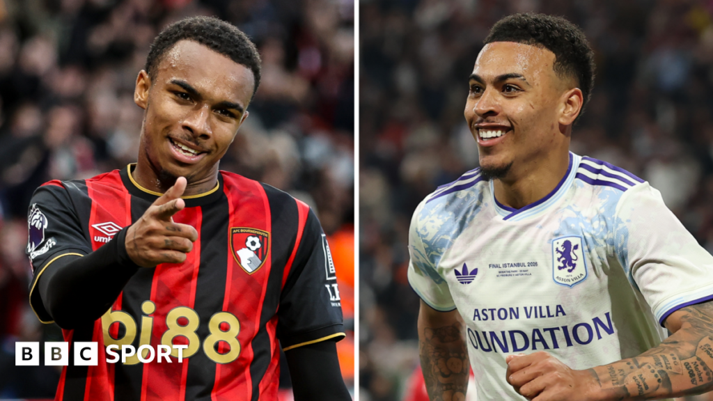 A split picture of  Bournemouth's Eli Junior Kroupi and Aston Villa's Morgan Rogers