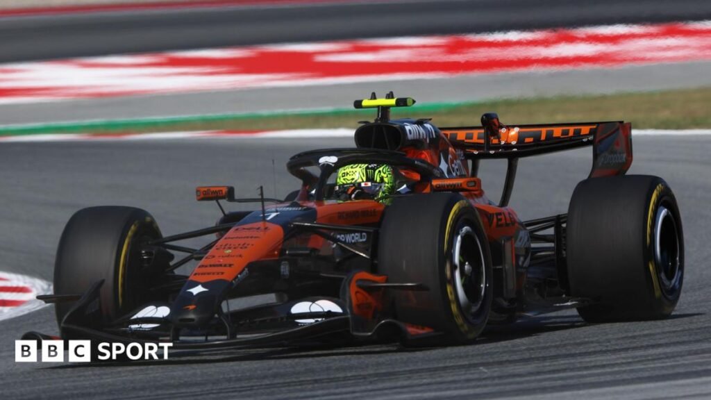 Barcelona-Catalunya Grand Prix: Lando Norris heads George Russell in Friday practice McLaren's Lando Norris in second practice for the Barcelona-Catalunya Grand Prix