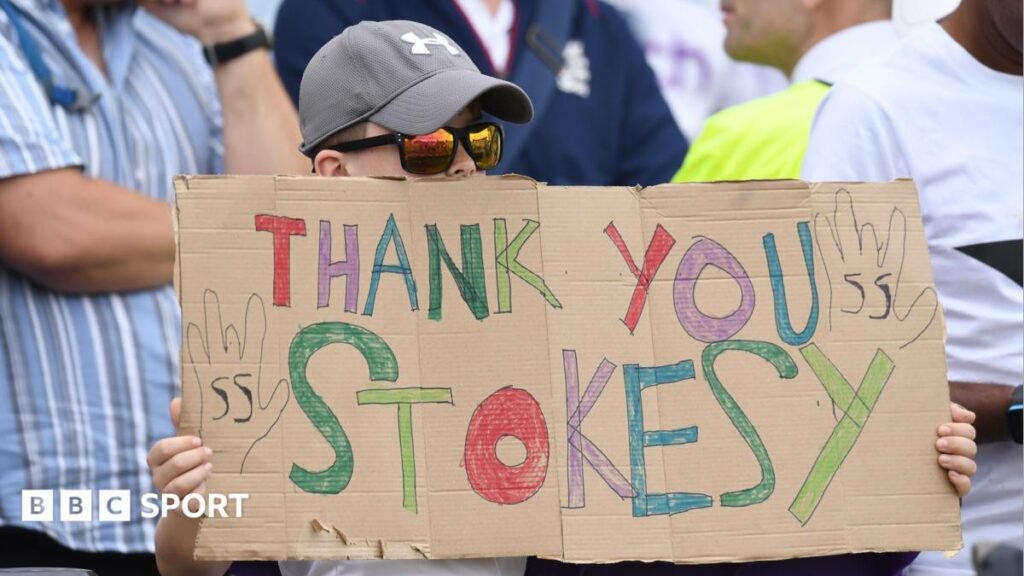 A young England fan at Trent Bridge holds up a sign that says: 'Thank You Stokesy'