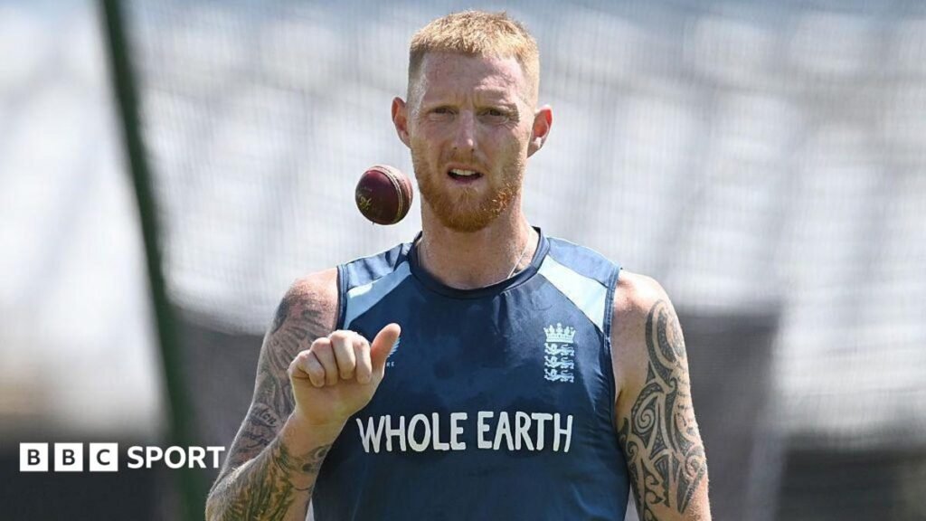 Ben Stokes apologises to team-mates ahead of Test return Ben Stokes, wearing a blue England vest, tosses a ball in the air