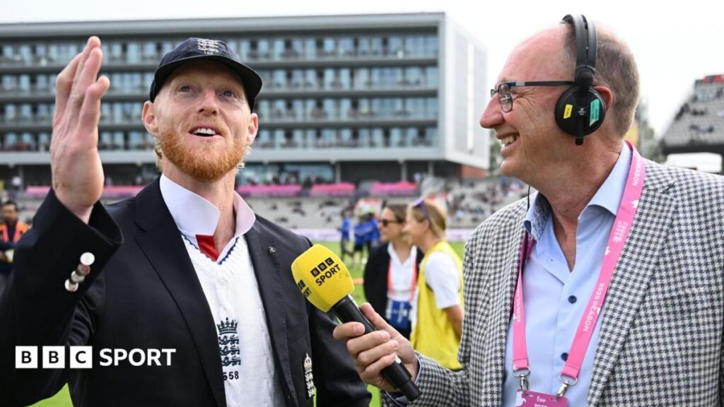England captain Ben Stokes is interviewed by BBC Chief Cricket Commentator Jonathan Agnew before the toss