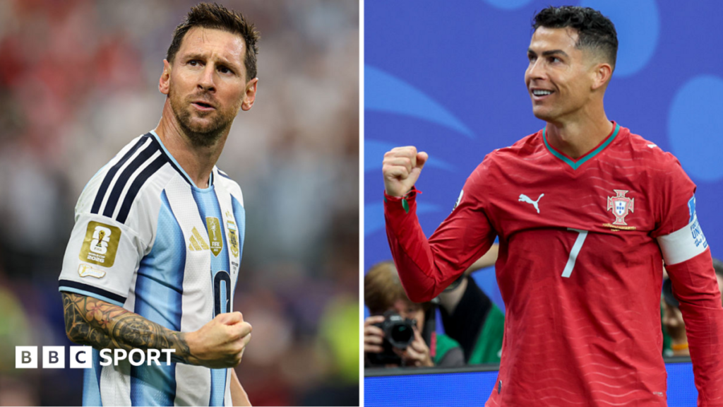 Cristiano Ronaldo and Lionel Messi keep breaking records Lionel Messi (left) and Cristiano Ronaldo (right) celebrate goals at the World Cup