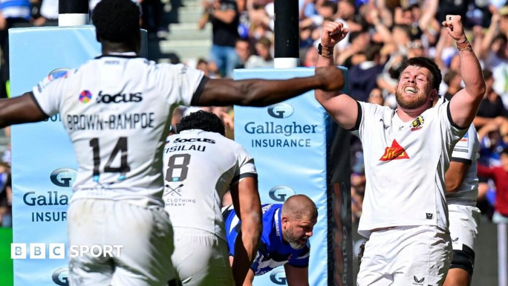 Exeter’s remarkable rise from Prem strugglers to finalists Exeter celebrate beating Bath