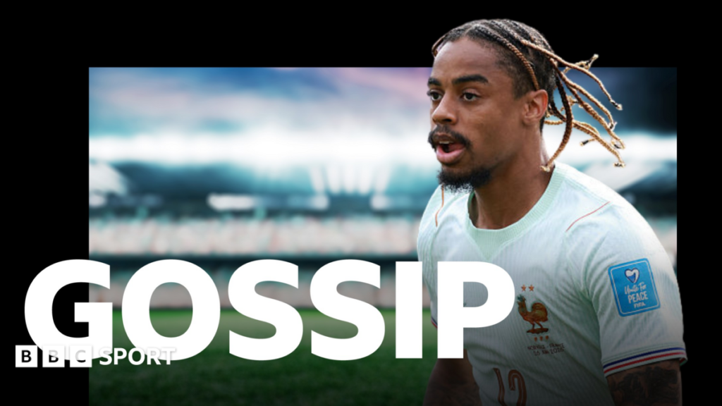 Football gossip: Barcola, George, Bouaddi, Sano, Tonali, Chukwueze A graphic of Premier League players from every team in the division in 2025-26 season, with the Premier League trophy in front of them.