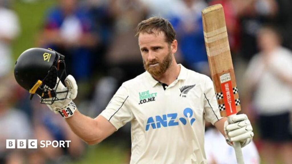 Former New Zealand captain Kane Williamson retires from international cricket Kane Williamson, wearing New Zealand whites, holds his black helmet in his right hand and his cricket bat in his left to acknowledge a century