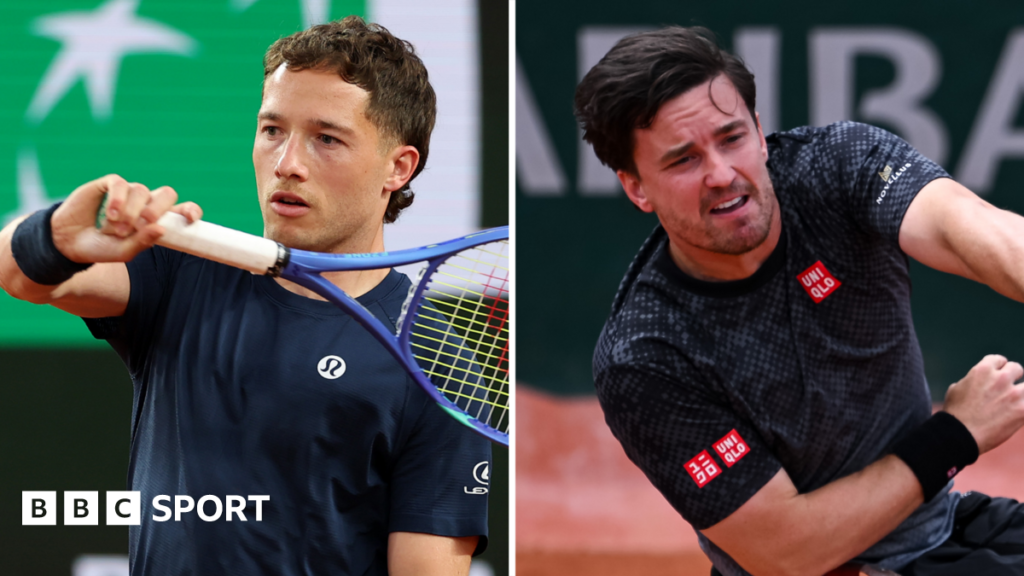 Split image of Alfie Hewett and Gordon Reid in action at the French Open