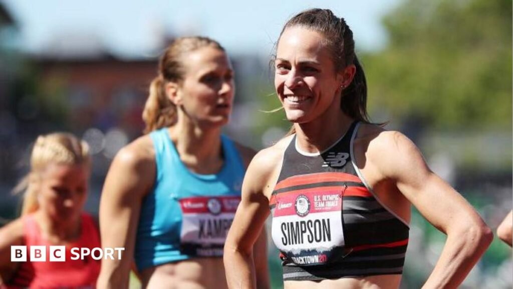Jenny Simpson smiles after competing in the US Olympic track and field trials in June 2021