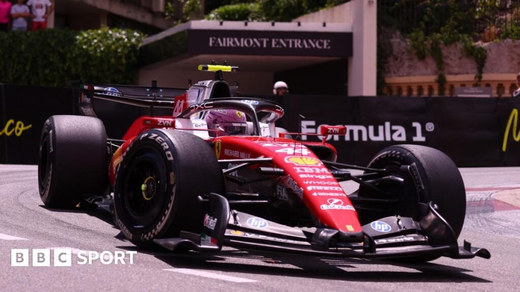 Lewis Hamilton steers his Ferrari around the hairpin during Monaco Grand Prix practice