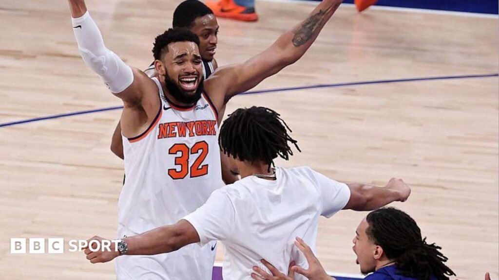NBA Finals 2026: New York Knicks beat San Antonio Spurs in record comeback Karl-Anthony Towns and New York Knicks team-mates celebrate after they beat the San Antonio Spurs in game four of the 2026 NBA Finals