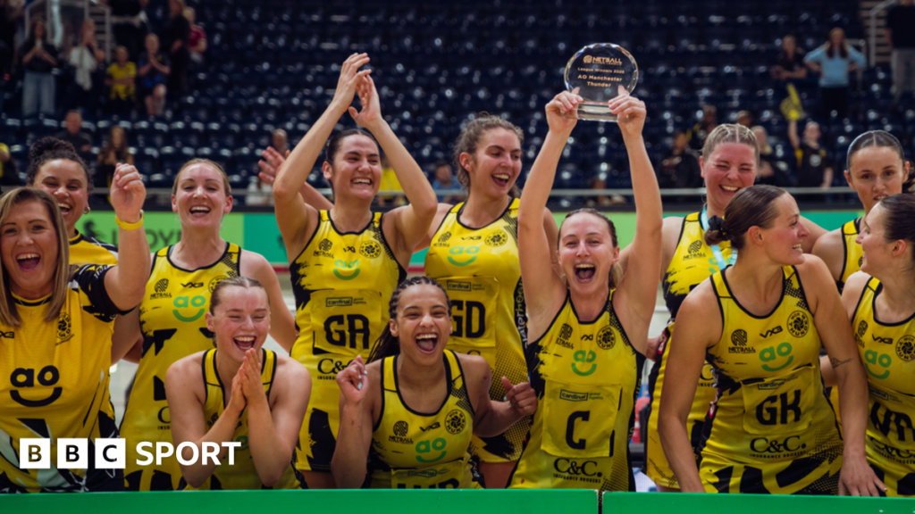 Manchester Thunder celebrate after reaching the Netball Super League Grand Final in 2026