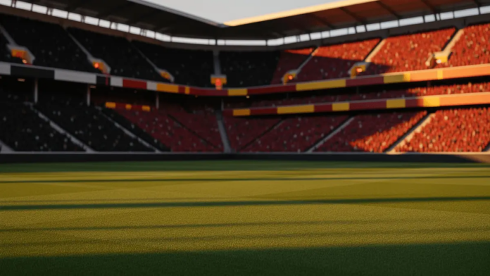 New Zealand vs Belgium World Cup 2026 Predictions and Picks Floodlit stadium with packed stands in New Zealand black and Belgian red colours, dramatic shadows across empty pitch at dusk.