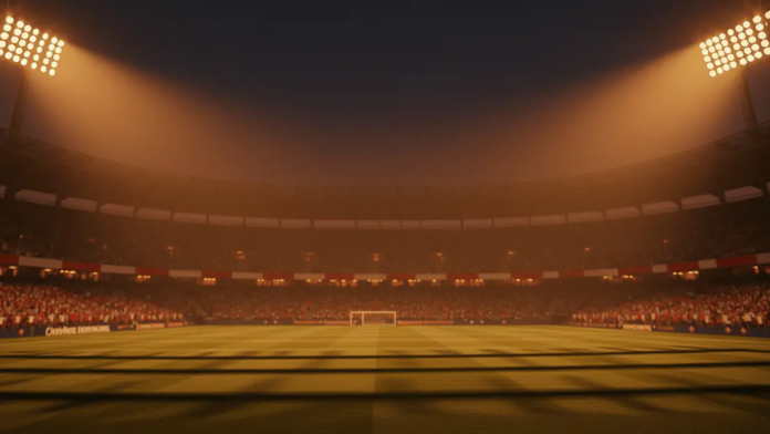 Panama vs England World Cup 2026 Predictions and Picks Floodlit stadium with packed stands at dusk, dramatic lighting and shadow patterns on empty pitch.