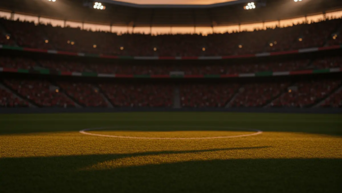 Portugal vs Uzbekistan World Cup 2026 Predictions and Best Bets Empty floodlit stadium pitch at golden-hour with red and green flag colours in crowd, dramatic shadows, packed stands.