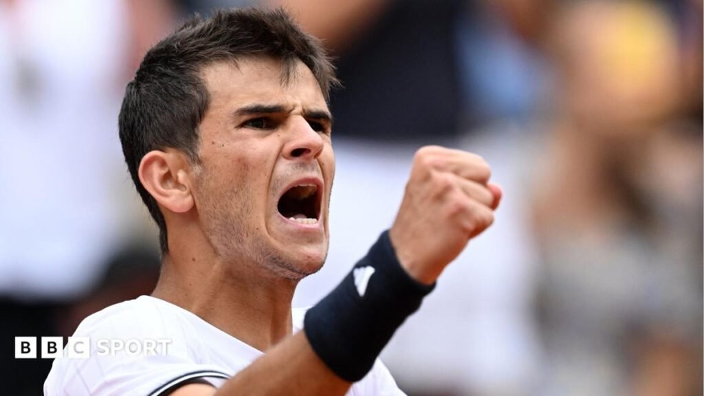 Queen’s 2026: Rafael Jodar eyes Wimbledon debut after strong clay season Rafael Jodar celebrates a point with a fist clench and vocal response