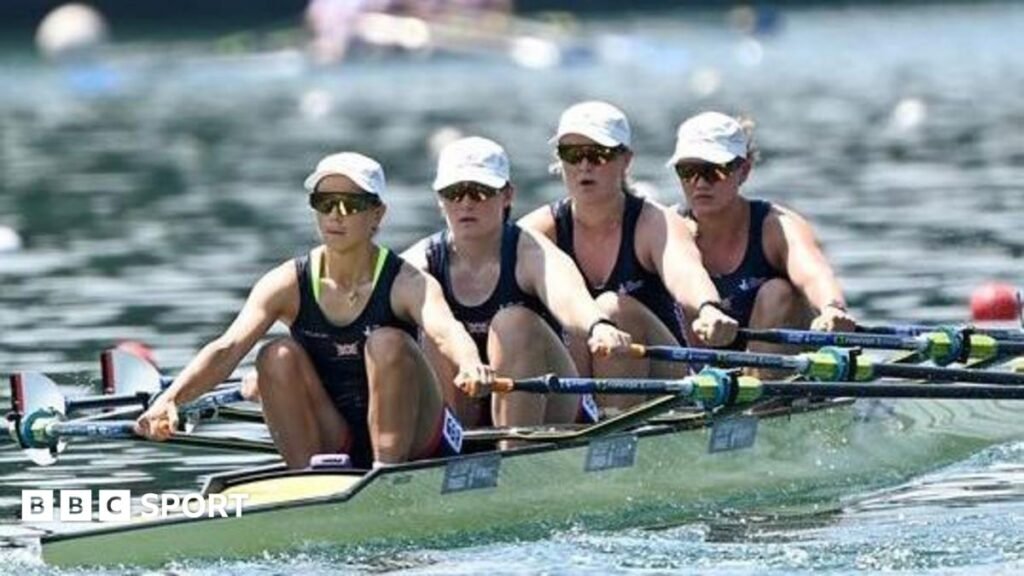 Imogen Grant, Finn Stratton, Hannah Scott and Lola Anderson took gold in the women’s quad sculls