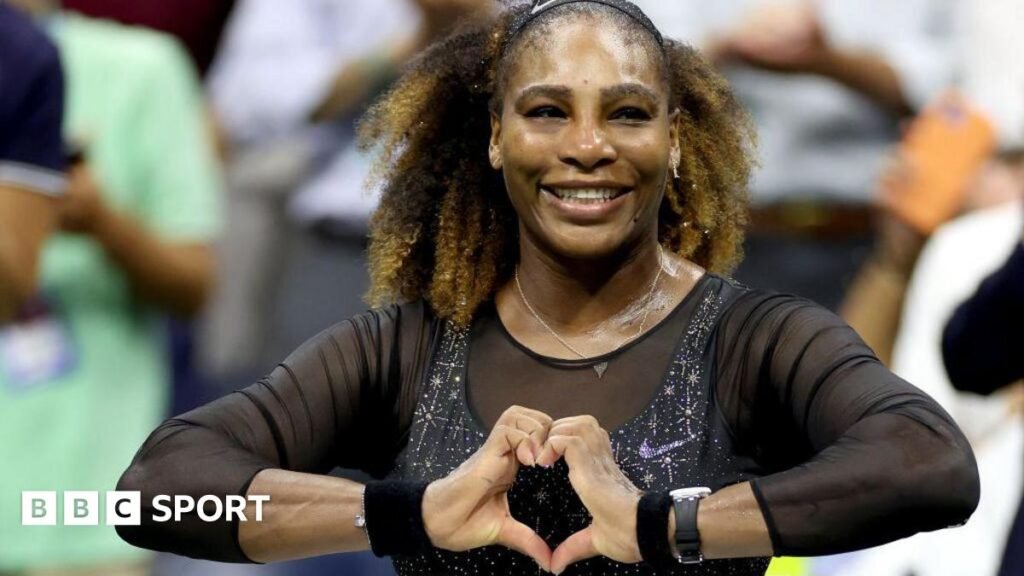 Serena Williams to return to tennis at Queen’s Club Serena Williams does a heart symbol with her hands while playing at the 2022 US Open