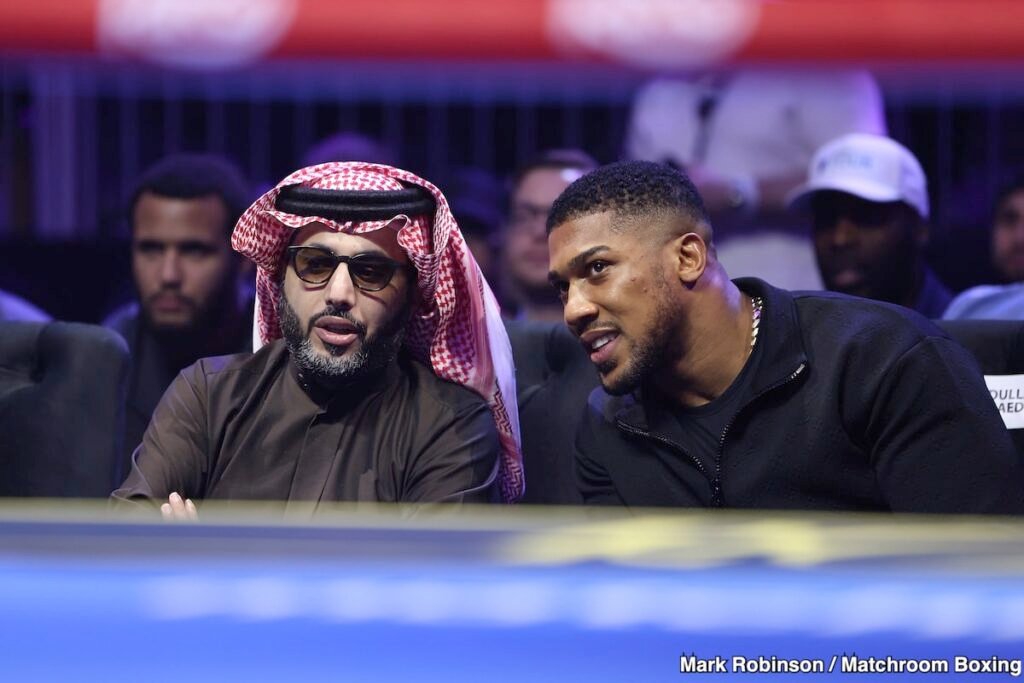 Turki Keeps Fury-Joshua Venue Guessing Game Alive Turki Alalshikh sits ringside with Anthony Joshua during the February 22 boxing card in Riyadh, Saudi Arabia.