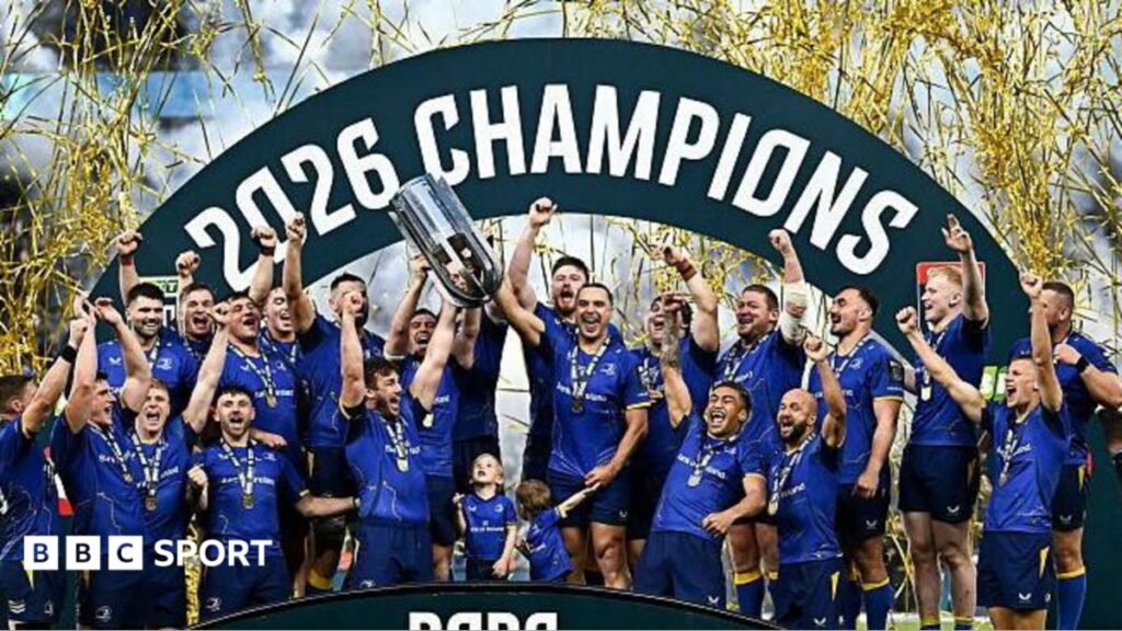 United Rugby Championship: Leinster 36-7 Bulls – Irish province retain crown with resounding win Leinster celebrate after receiving the URC trophy
