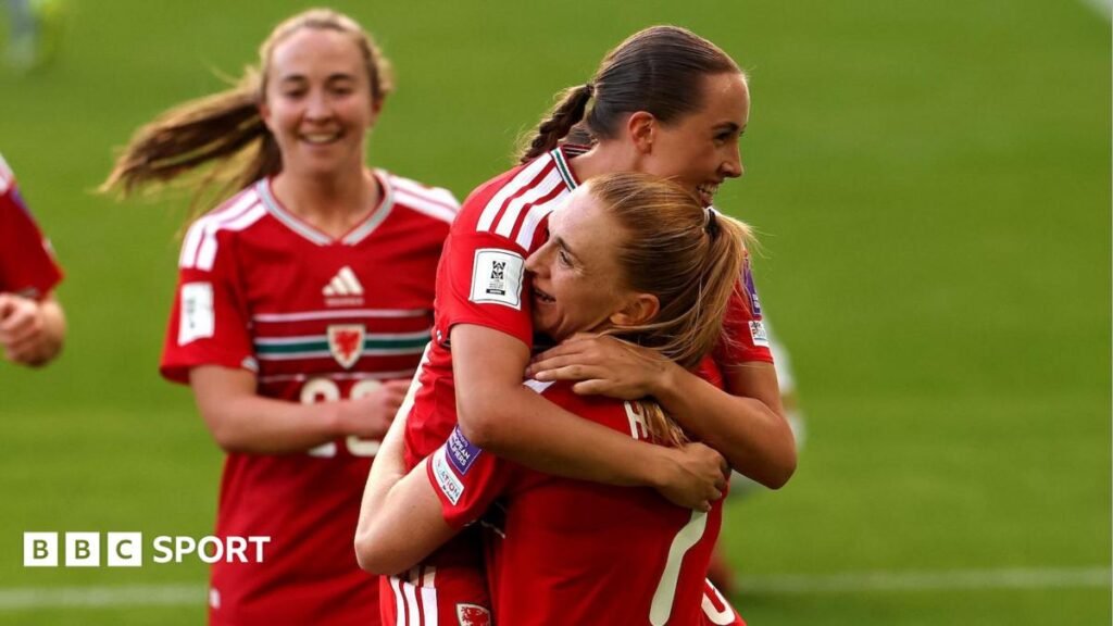 Women’s World Cup qualifying: Rhian Wilkinson says Wales can reach Brazil after Czech Republic win Mared Griffiths and Ceri Holland celebrate