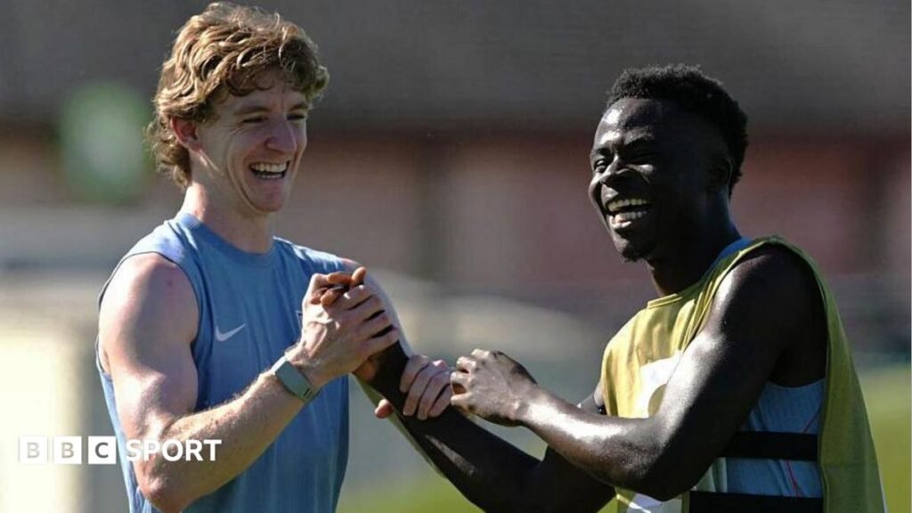 World Cup 2026: Bukayo Saka in full training with England squad before Ghana match Anthony Gordon and Bukayo Saka smile during training for England at the World Cup