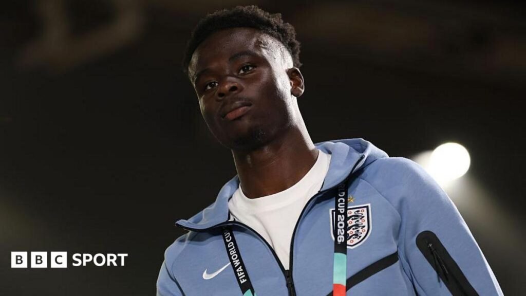 World Cup 2026: Bukayo Saka trains alone as England prepare for Ghana game Bukayo Saka in a pale blue England tracksuit