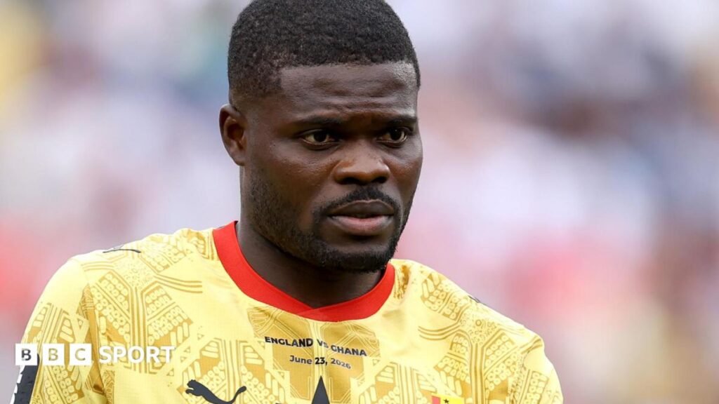 World Cup 2026: Djed Spence appears not to shake hands with Thomas Partey before England v Ghana Thomas Partey looks on before Ghana's match against England