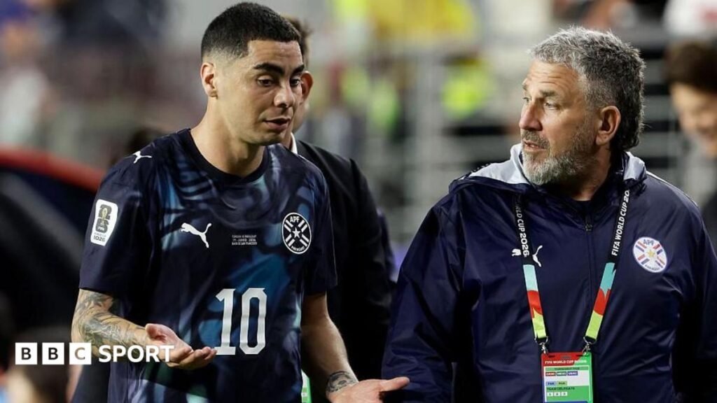 World Cup 2026: Fifa strip commentator of credentials after on-air rant over Miguel Almiron red card A picture of the World Cup predictor, with text alongside reading "Predict the World Cup"