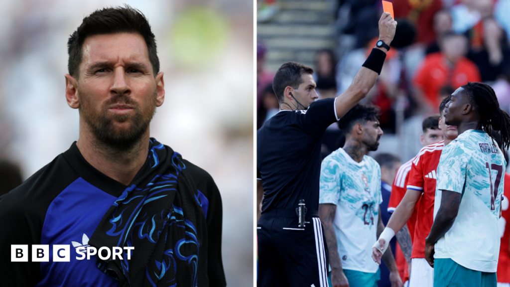 World Cup 2026: Lionel Messi not used in Argentina beat Honduras as Brazil and Germany also win warm-up games A split picture showing Argentina forward Lionel Messi and Portugal forward Rafael Leao being red-carded