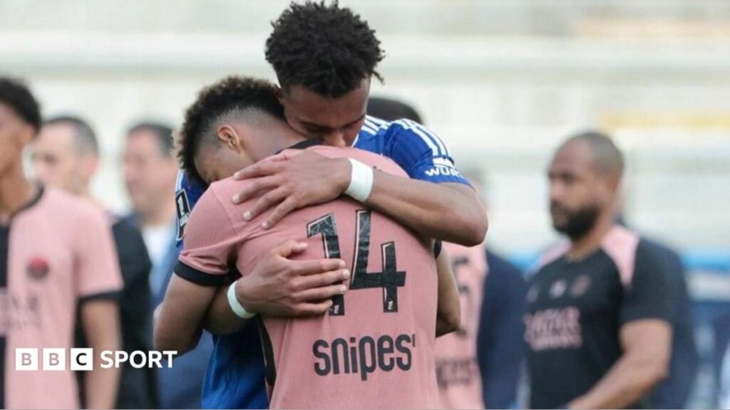 World Cup 2026: The sibling rivals lining up for different teams in the US, Canada and Mexico Guela Doue of Strasbourg (blue jersey) hugs his brother Desire Doue of Paris St-Germain following a match in May 2025