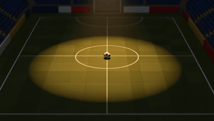 World Cup Group A Odds: Mexico Favored, Best Picks Empty floodlit football pitch at dusk with centre spot ball and flag-coloured stand accents, aerial view.