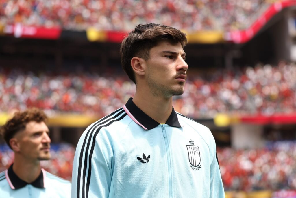 Belgian wonderkid will provide “serious competition” for first choice Mike Penders of Belgium lines up for the national anthem before the FIFA World Cup 2026