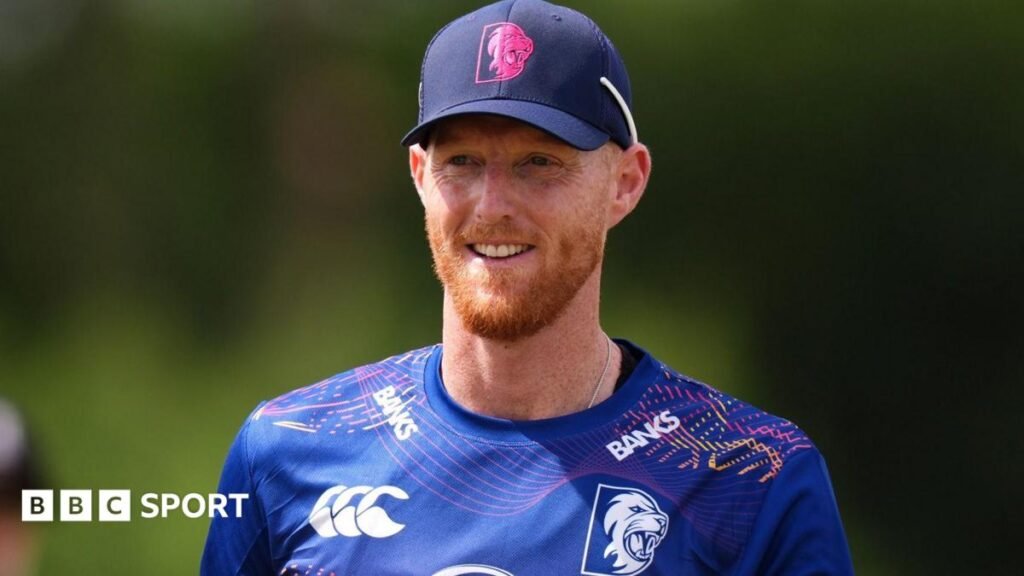 Ben Stokes: Former England skipper hits century on Durham return in One-Day Cup win Ben Stokes holds his bat out in celebration as he hits a century against Derbyshire
