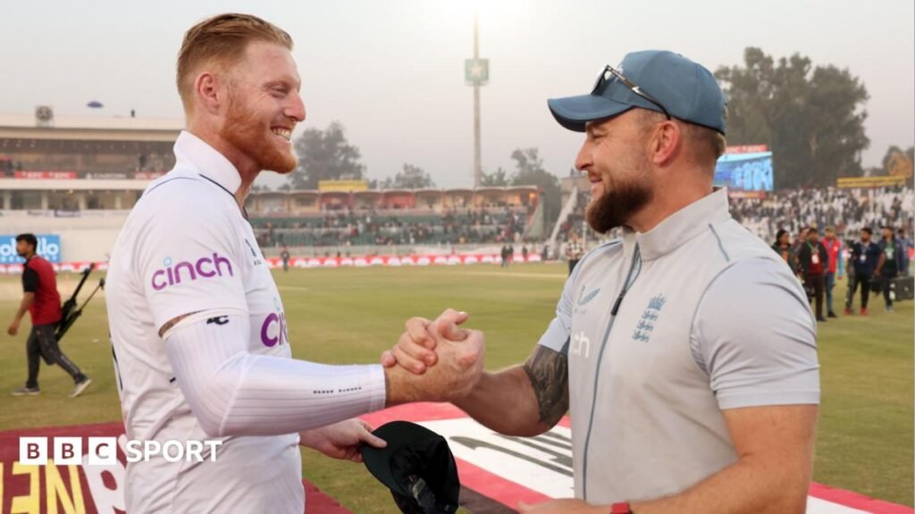 England captain Ben Stokes and coach Brendon McCullum after win over Pakistan in Rawalpindi