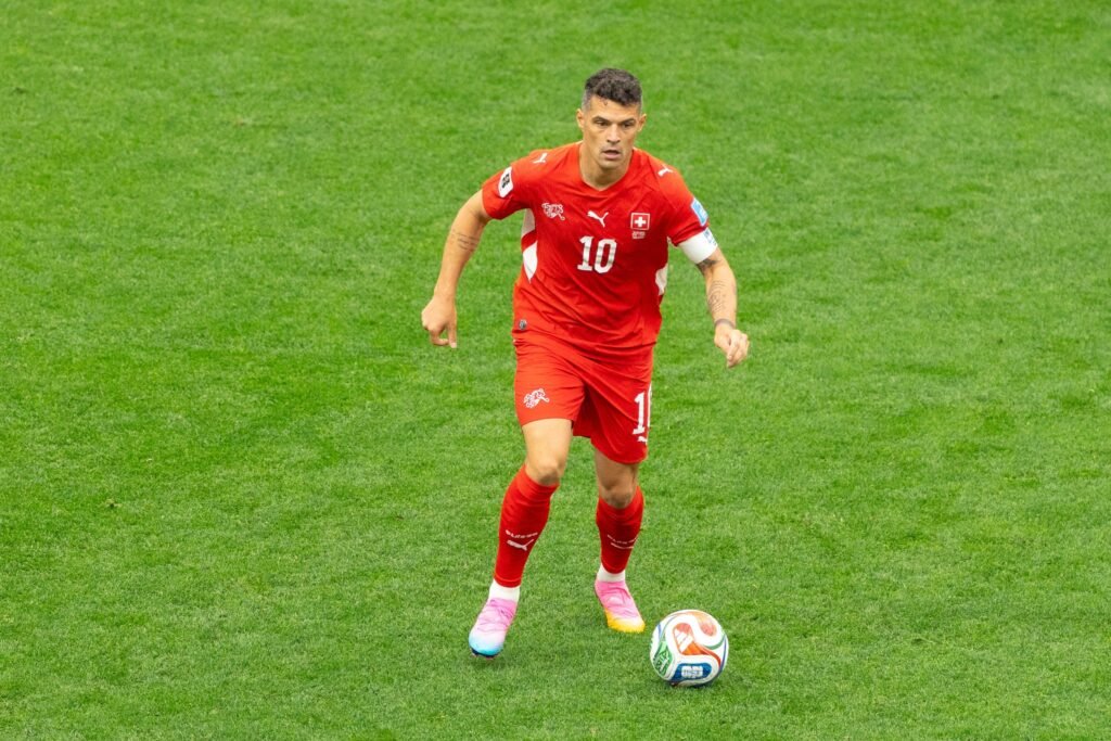 Granit Xhaka on the ball at the World Cup