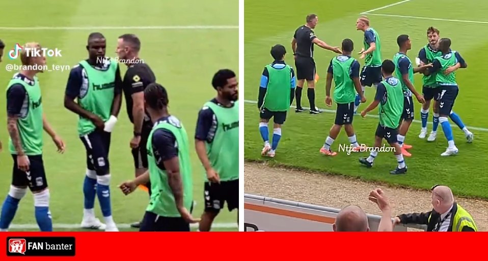 Coventry player has to be held back by teammates after being ‘shoulder charged’ by linesman Coventry player has to be held back by teammates after being 'shoulder charged' by linesman