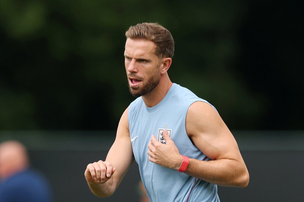 “Hard to overstate” change in Chelsea strategy claims journalist Jordan Henderson of England reacts during an England Training Session