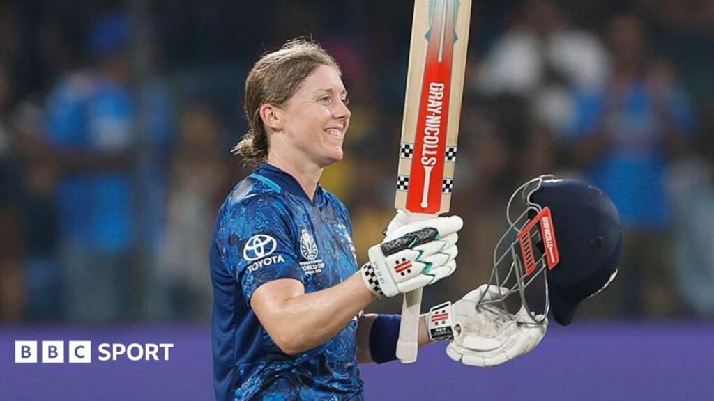 Heather Knight: Former England captain retires from international cricket Heather Knight celebrates a century v India at the 2025 World Cup