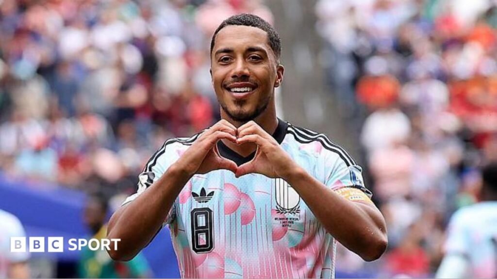Man Utd sign Youri Tielemans from Aston Villa on five-year deal Youri Tielemans makes a heart sign with his hands after scoring Belgium's third goal against Senegal during the 2026 World Cup