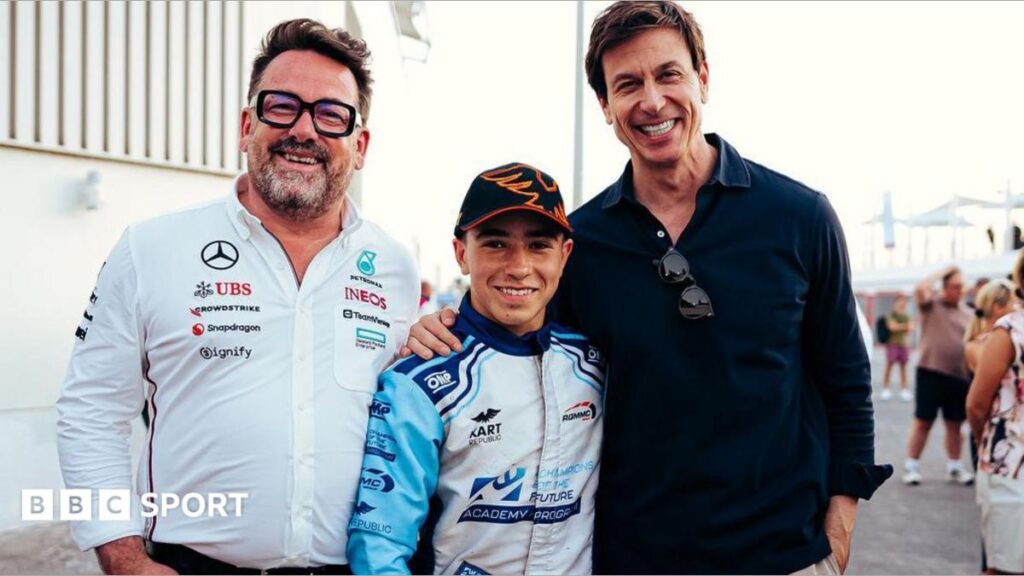 Mercedes driver scout involved in discovering Kimi Antonelli to join Red Bull Mercedes driver scout Gwen Lagrue pictured with team boss Toto Wolff and Mercedes junior driver James Anagnostiadis