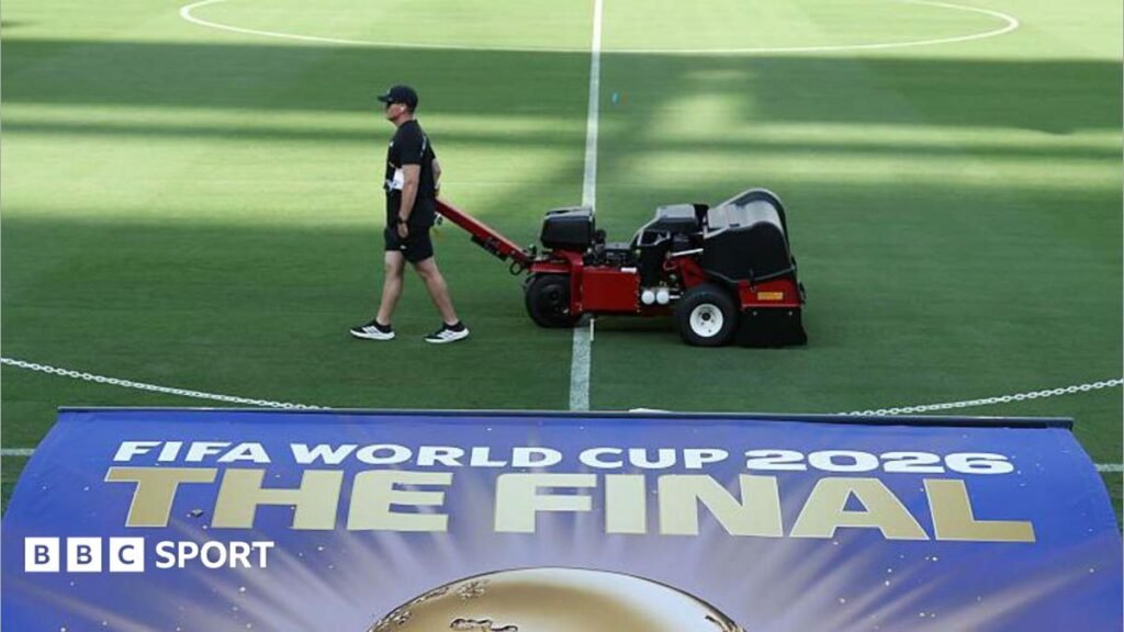 NFL players want more grass fields after World Cup Staff attending to the field at the New York New Jersey Stadium with a sign for the 2026 World Cup final in the foreground