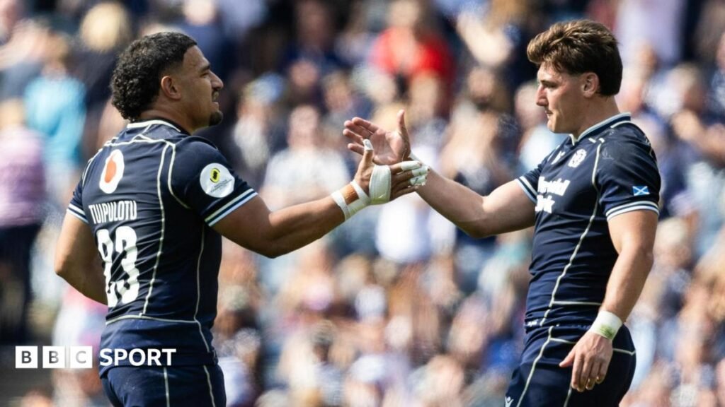 Nations Championship: Room for improvement but Scotland heading in right direction Sione Tuipulotu and Tom Jordan embrace