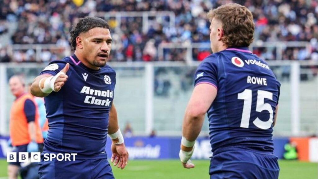 Nations Championship: Scotland score seven tries to beat Argentina Scotland's Sione Tuipulotu (left) and Kyle Rowe