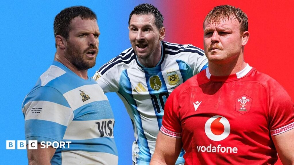 Argentina rugby captain Julian Montoya, Argentina football captain Lionel Messi and Wales rugby captain Dewi Lake