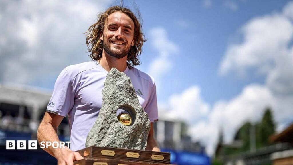 Stefanos Tsitsipas: Greek lands Swiss Open for first ATP title in 16 months Stefanos Tsitsipas holds the Swiss Open trophy